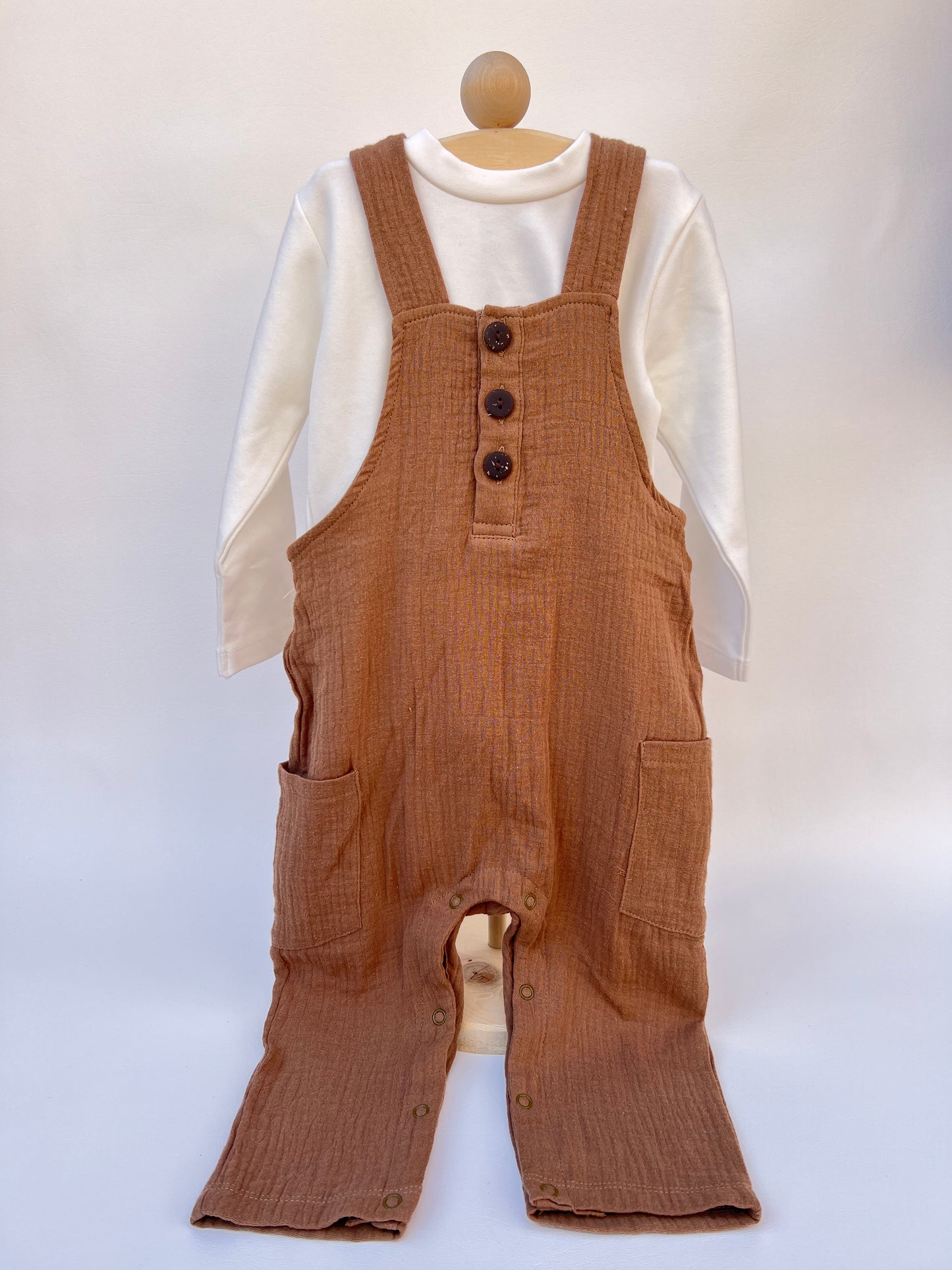 Levi Brown Overalls with White Undershirt