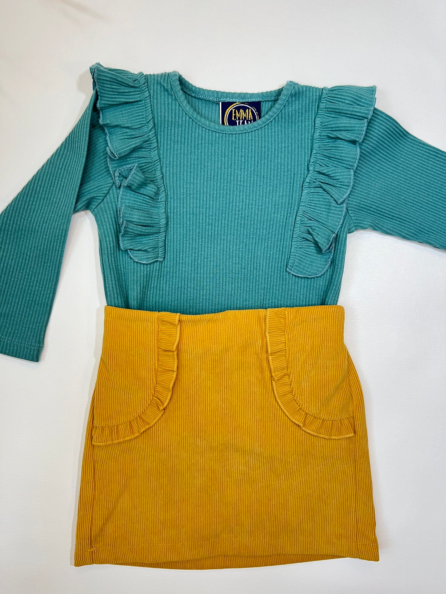 Quinn Teal & Mustard Skirt Set