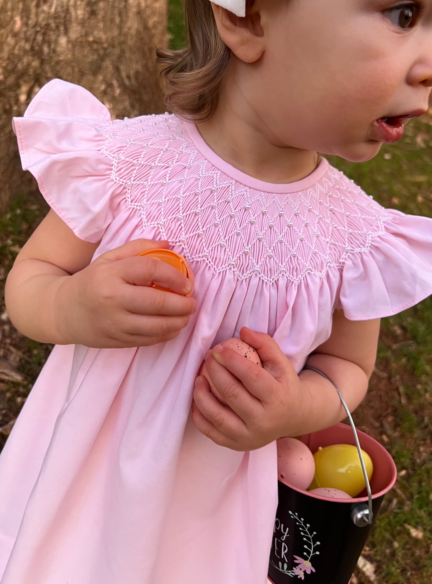 Catherine Pearl Smocked Pink Dress